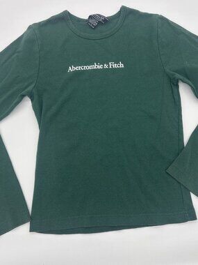 VTG Y2K Ambercrombie & Fitch Long Sleeve Green Shirt Stretchy Preppy 2000s USA L